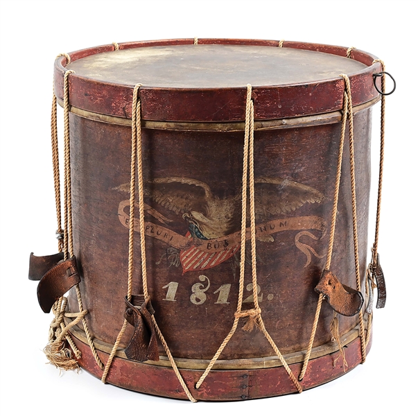 PAINTED 1812 EAGLE MILITARY FIELD DRUM BY ABNER STEVENS