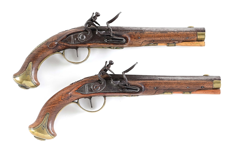 (A) PAIR OF REVOLUTIONARY WAR AMERICAN FLINTLOCK OFFICERS HORSEMAN OR OFFICERS PISTOLS.