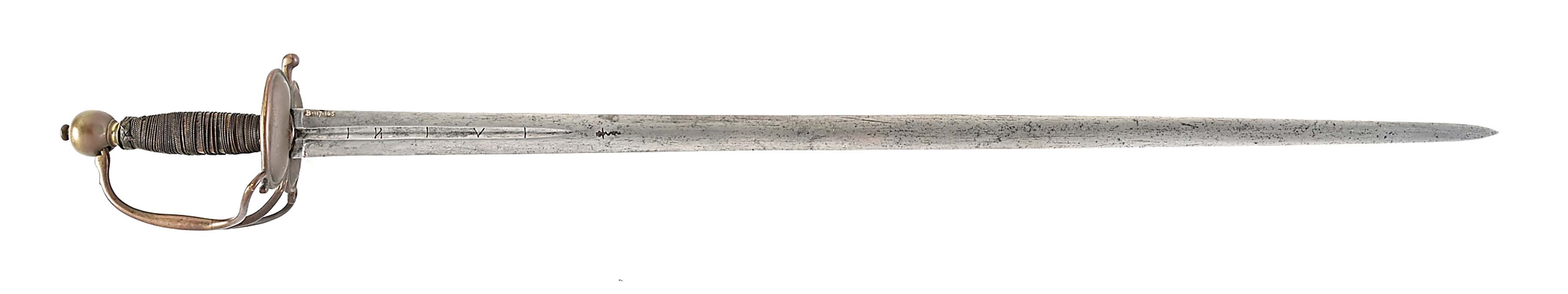 EARLY 18TH CENTURY BRITISH DRAGOON BROADSWORD FROM SHIRBURN CASTLE.