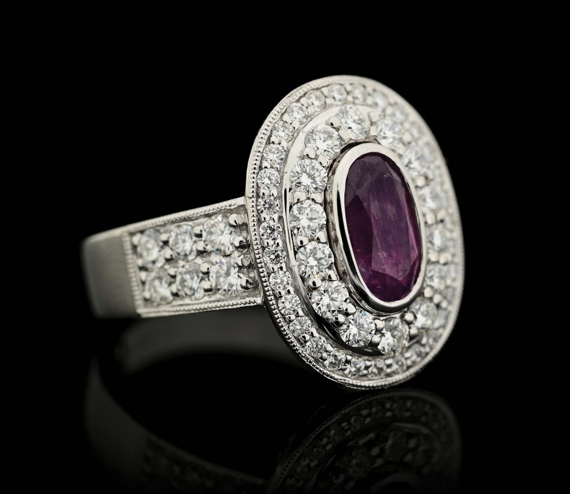 PLATINUM KASHMIR SAPPHIRE AND DIAMOND RING W/ GIA REPORT