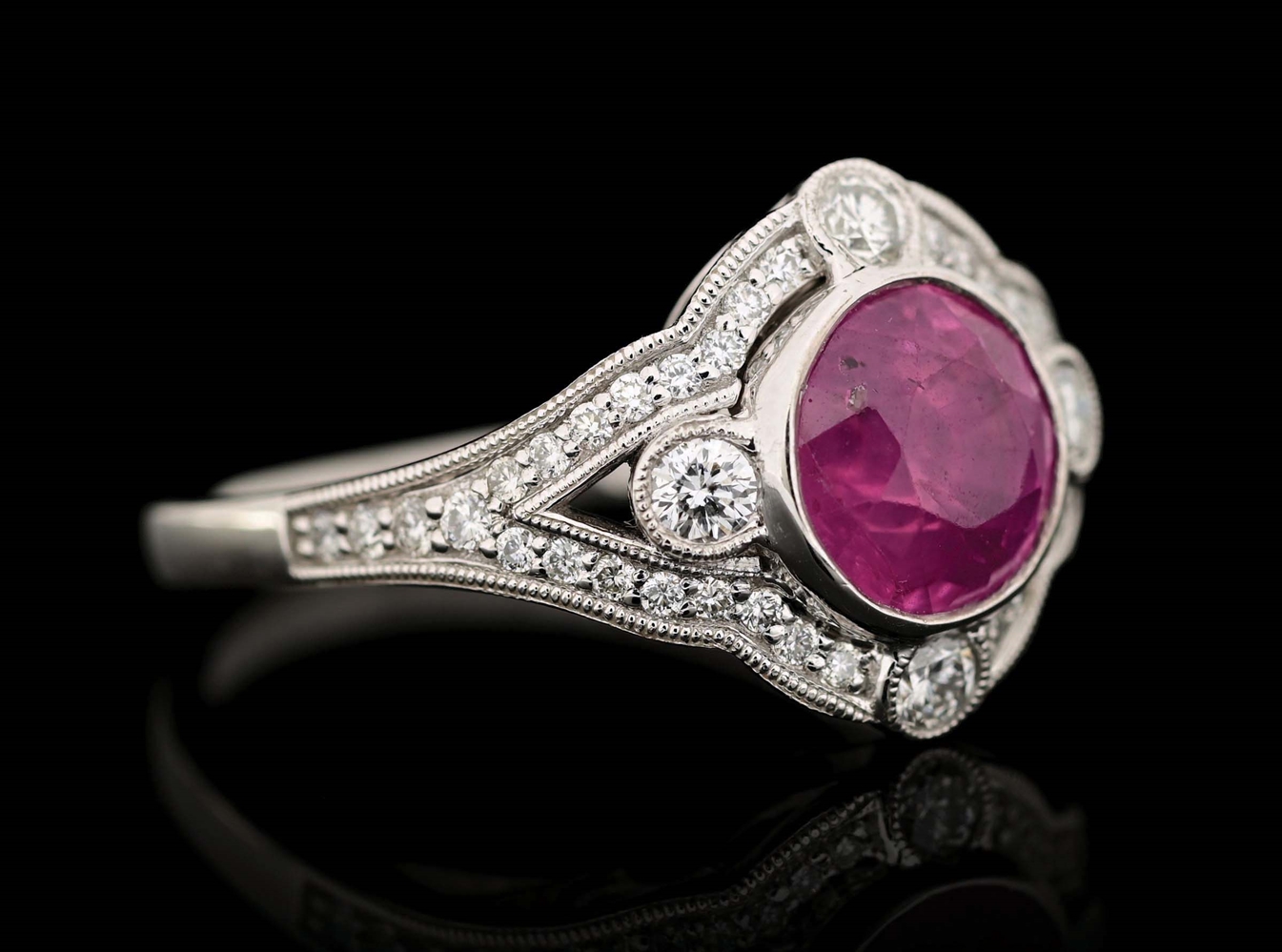 PLATINUM BURMESE PINK SAPPHIRE AND DIAMOND RING W/ GIA REPORT