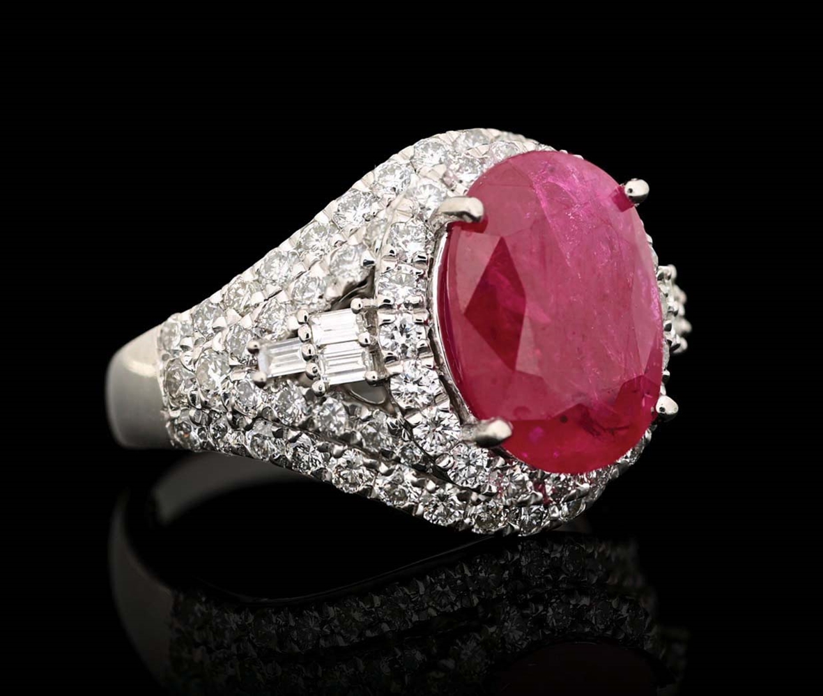 PLATINUM RUBY AND DIAMOND RING WITH REPORT