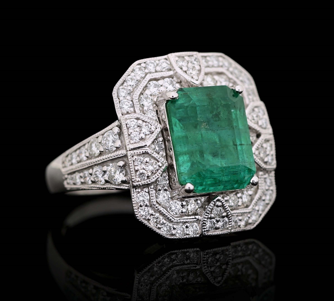 PLATINUM EMERALD AND DIAMOND RING W/GIA REPORT