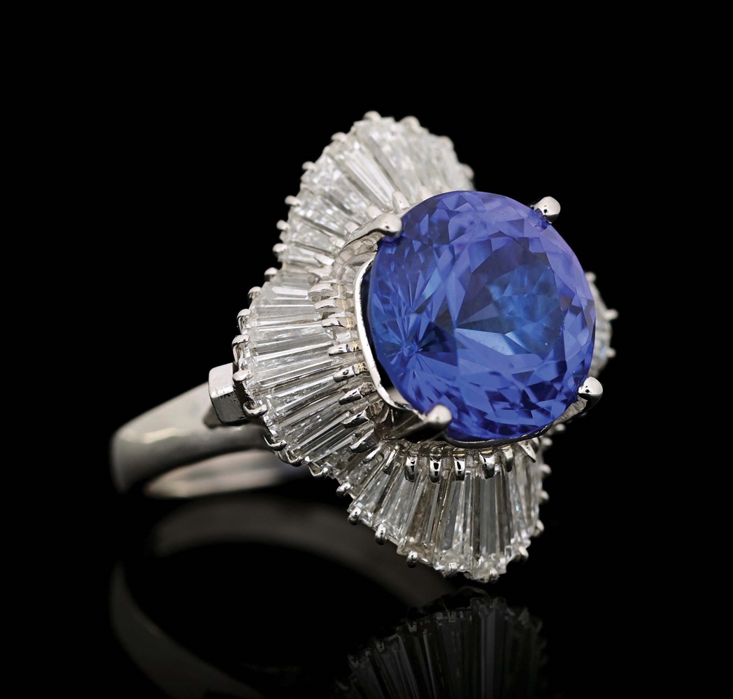 PLATINUM TANZANITE AND DIAMOND RING W/ GIA REPORT