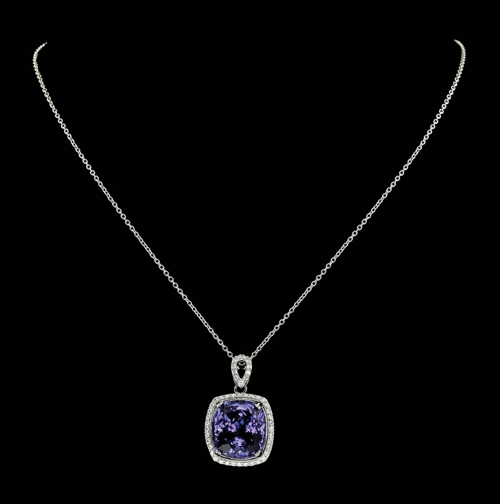 PLATINUM TANZANITE AND DIAMOND PENDANT W/ CHAIN & GIA REPORT