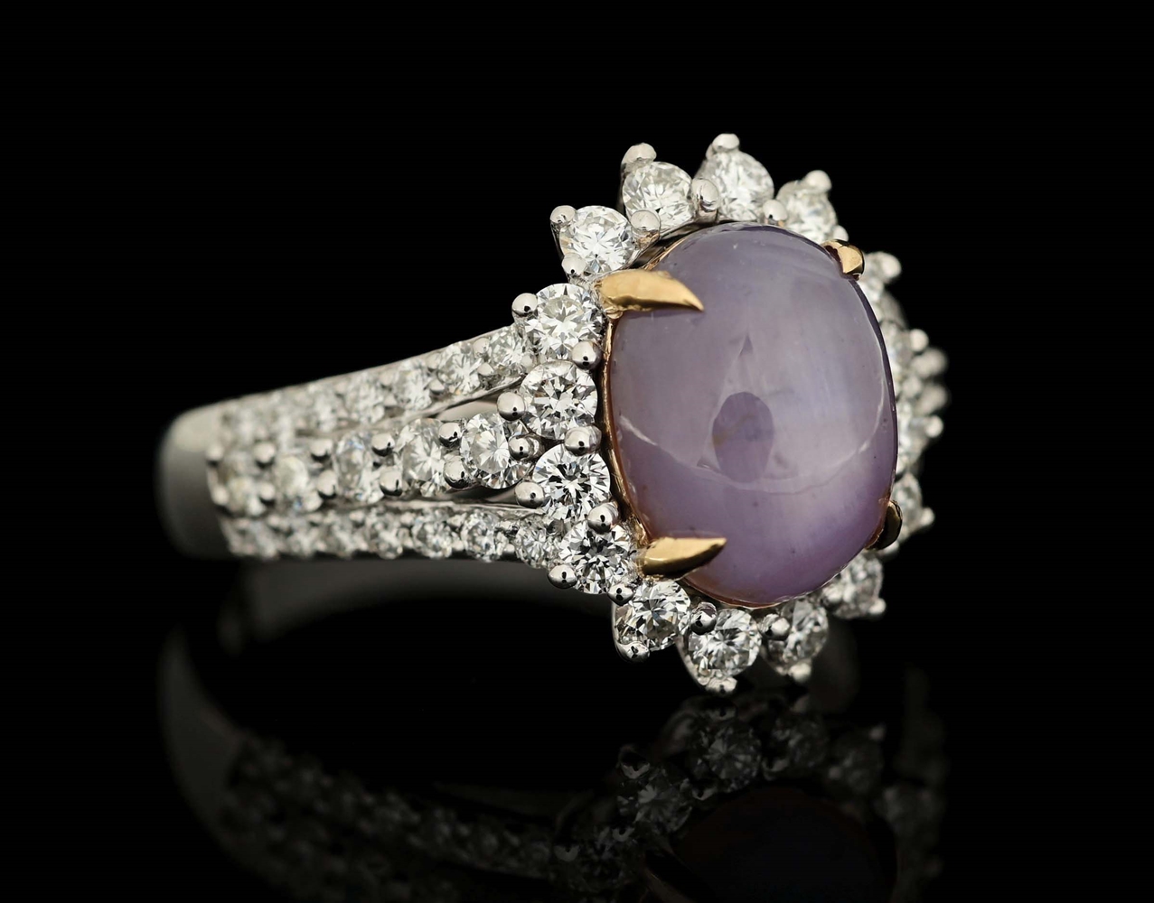 PLATINUM STAR SAPPHIRE AND DIAMOND RING W/ GIA REPORT