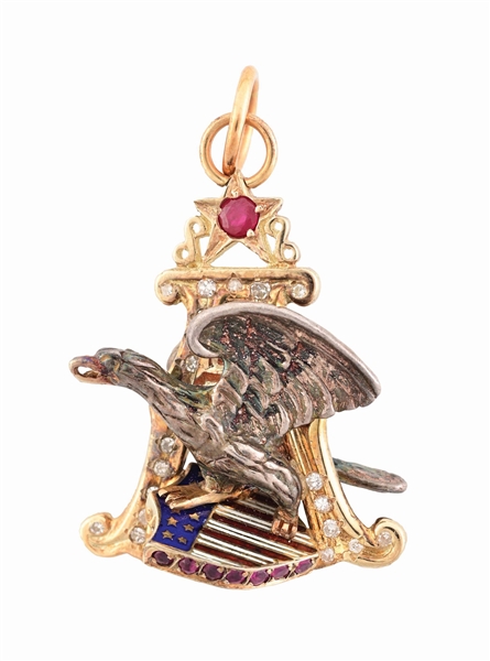 ANHEUSER BUSH DIAMONDS AND RUBY SILVER EAGLE PENDANT