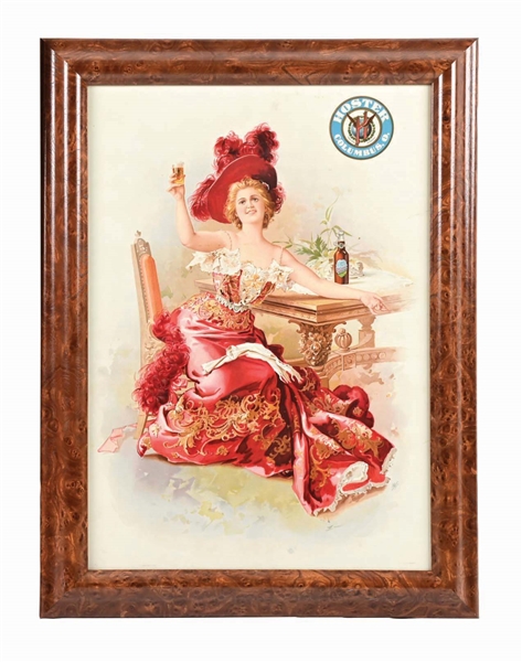 HOSTER WIENER BEER LITHOGRAPH FRAMED ADVERTISEMENT