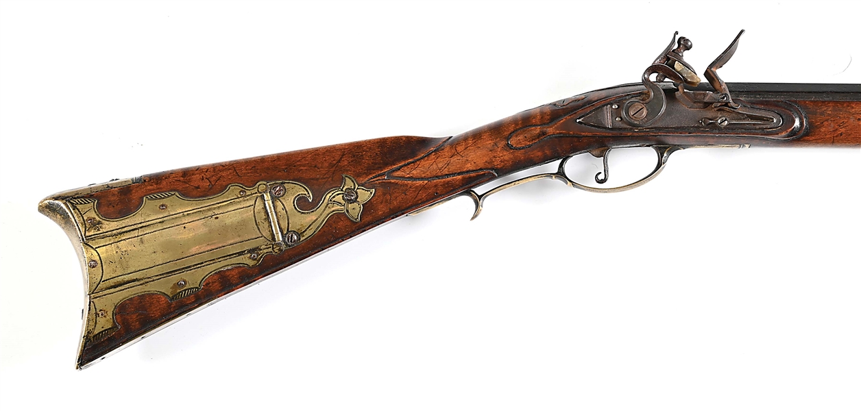 Lot Detail - (A) RESTOCKED GEORGE SHROYER FLINTLOCK KENTUCKY RIFLE.
