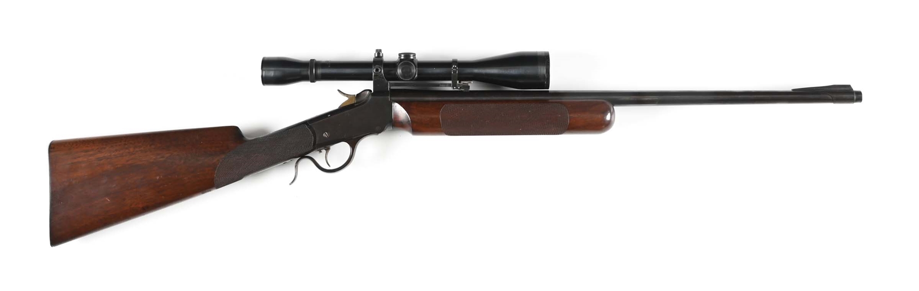 (A) CUSTOM WINCHESTER MODEL 1885 LOW-WALL .22 SINGLE SHOT RIFLE.