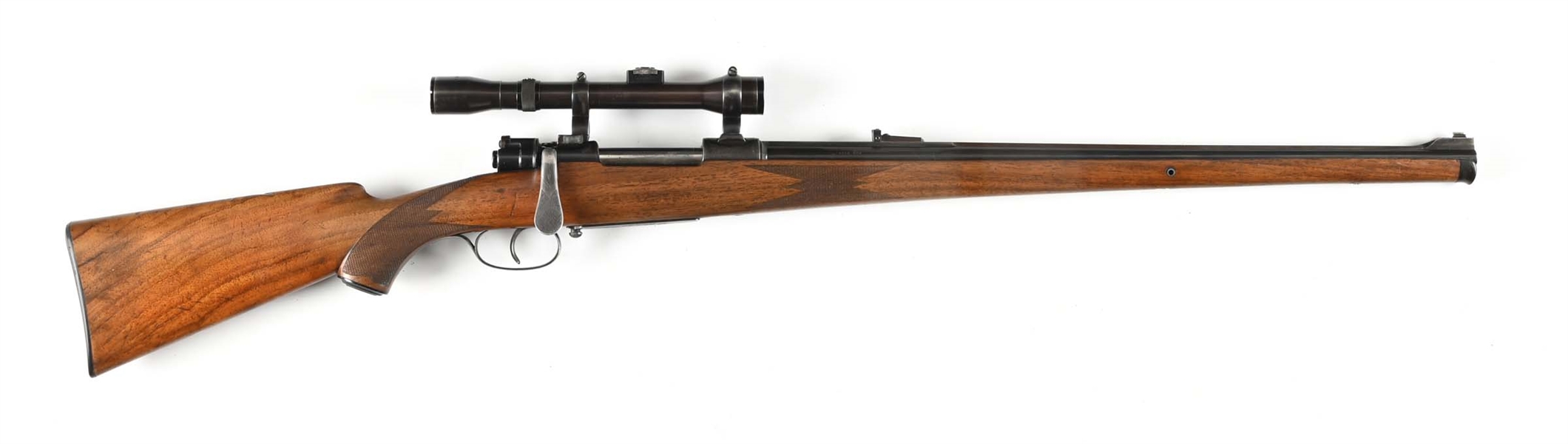 (C) ENGRAVED AUGUST WOLF MANNLICHER STYLE BOLT ACTION MAUSER RIFLE.