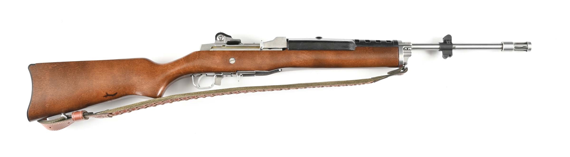 (M) RUGER STAINLESS MINI 14 SEMI AUTOMATIC RIFLE.