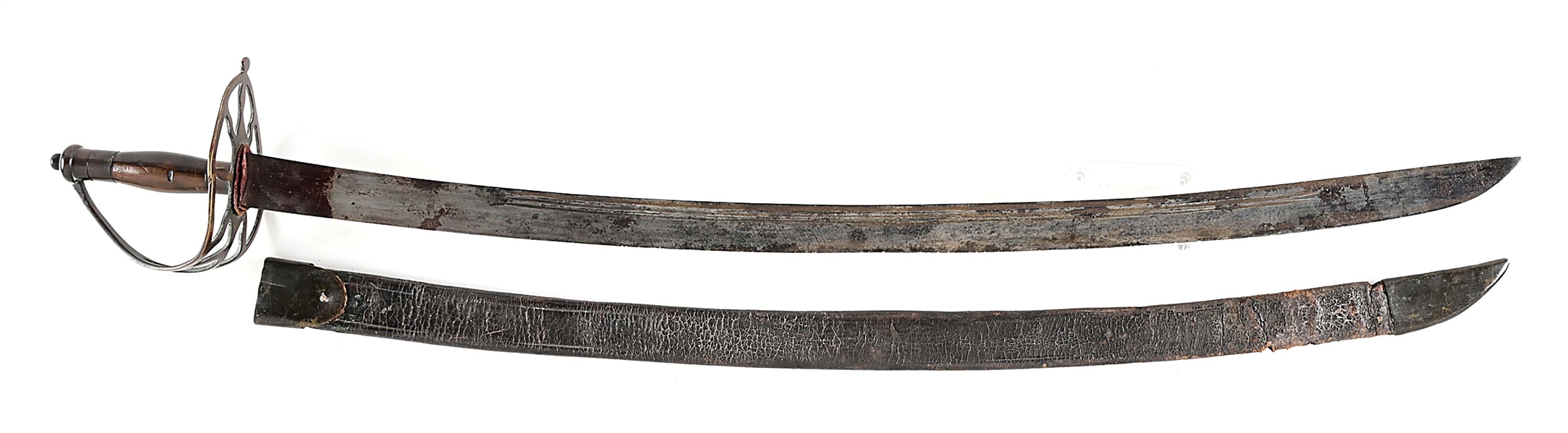 A NEW ENGLAND QUASI-WAGON WHEEL SABER, LAST QUARTER, 18TH CENTURY.