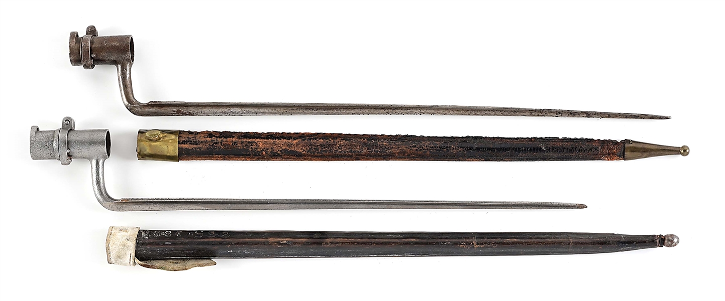 LOT OF 2: LATE 18TH TO EARLY 19TH CENTURY FRENCH BAYONETS WITH SCABBARDS.