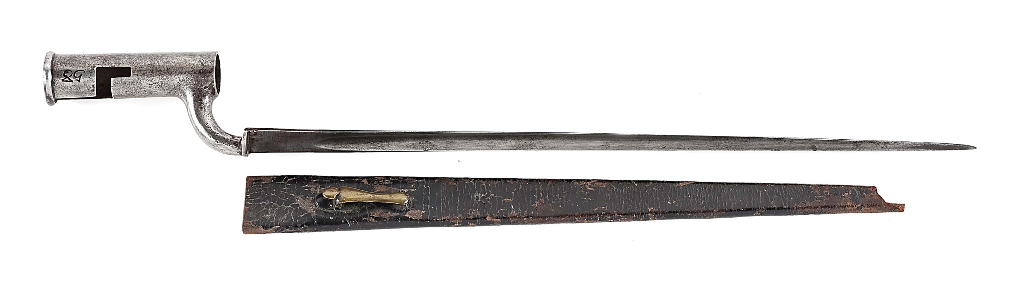 BRITISH WIDE-BLADE BAYONET, CROWN/6 WITH SCABBARD C. 1740.