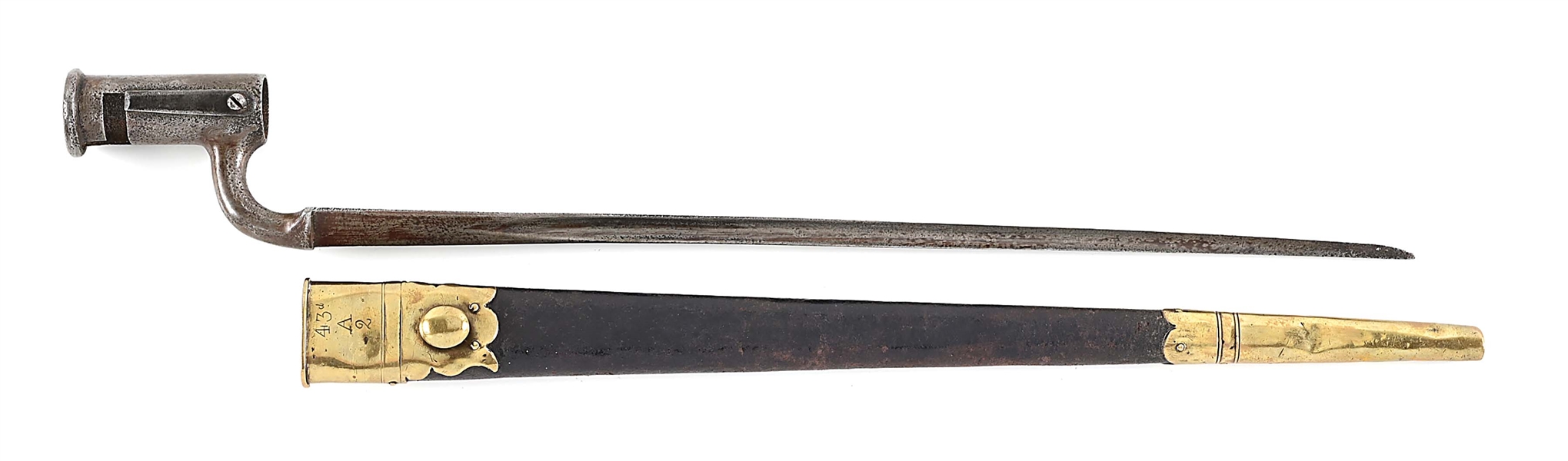 BRITISH NEW LAND PATTERN MUSKET BAYONET WITH 43RD REGT. SCABBARD.