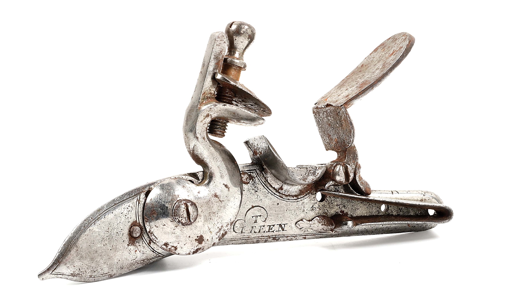 BRITISH PRE-LAND PATTERN MUSKET LOCK BY THOS. GREEN C. 1715.