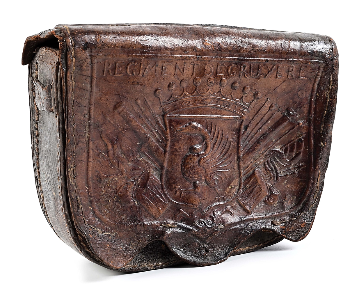 FRENCH CARTRIDGE BOX OR "GIBERNE" LATER TAKEN INTO SWISS SERVICE. 1740-1760.