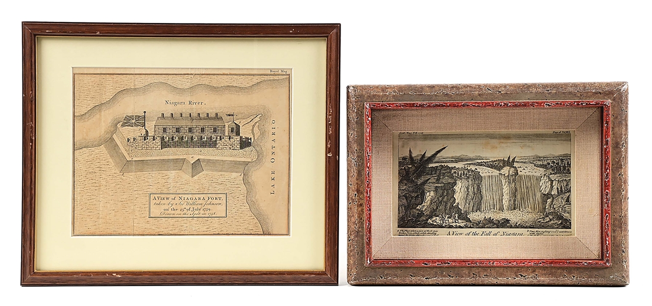 FORT NIAGARA AND THE FALLS AT NIAGARA: 2 FRENCH & INDIAN WAR PRINTS.