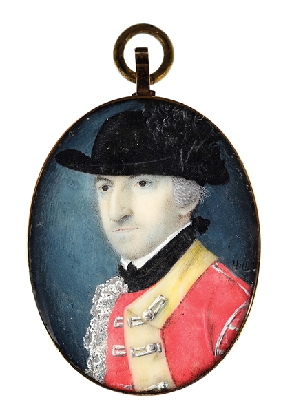 REVOLUTIONARY WAR BRITISH LIGHT INFANTRY OFFICER MINIATURE BY HILL, C. 1777.