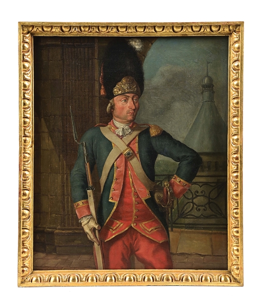 PORTRAIT OF AN OFFICER OF THE "CENT-SUISSES" IN CAMPAIGN DRESS, 1774.