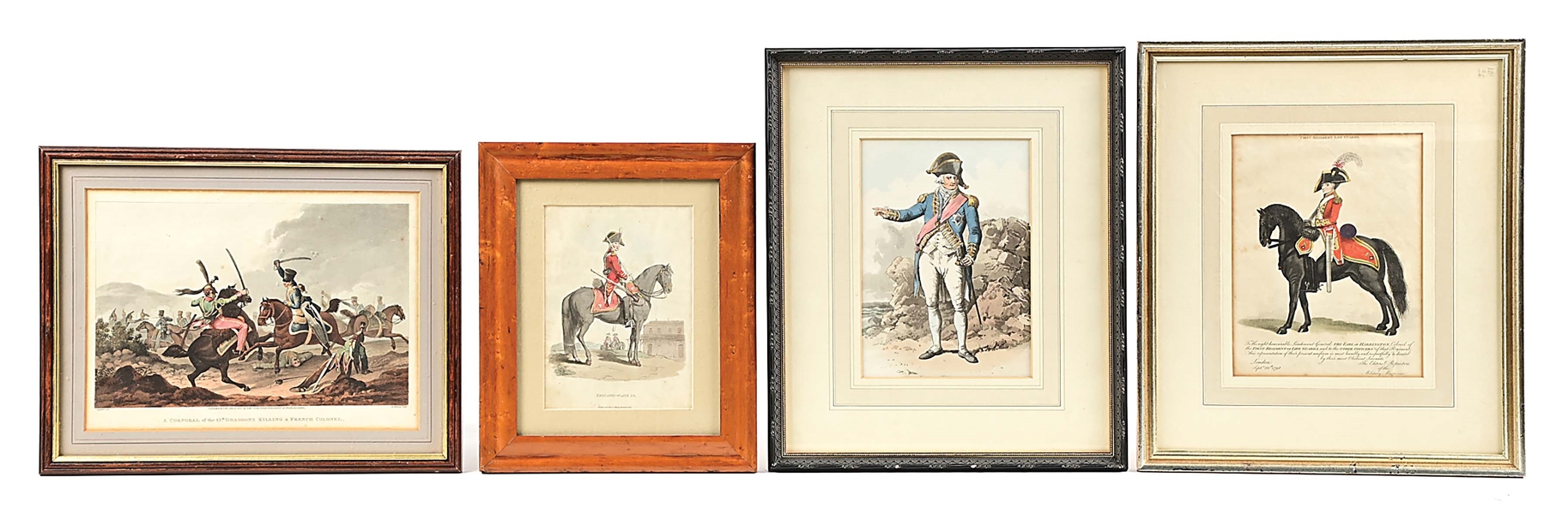 NAPOLEONIC BRITISH UNIFORM PRINTS: 4 FRAMED PERIOD WORKS.