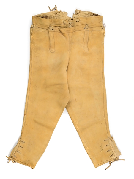 WAR OF 1812 PERIOD BUCKSKIN HORSEMANS BREECHES, 1790S-1810S.