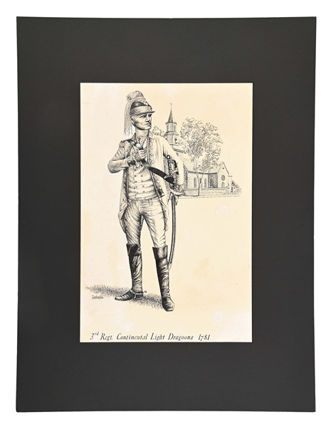 "3RD CONTINENTAL LIGHT DRAGOONS, 1781": ORIGINAL COPELAND ARTWORK.