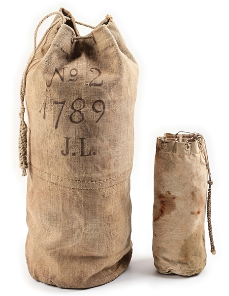 1789 AMERICAN SAILORS SEABAG AND 19TH C. DITTY BAG (LOT OF 2).