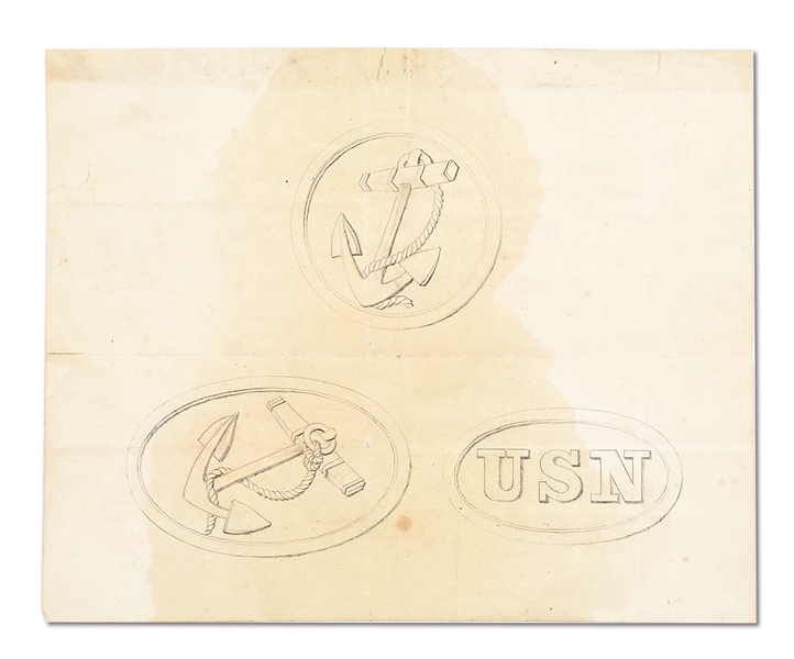 AMES DRAWING FOR PROPOSED US NAVY BELT PLATES, C. 1846