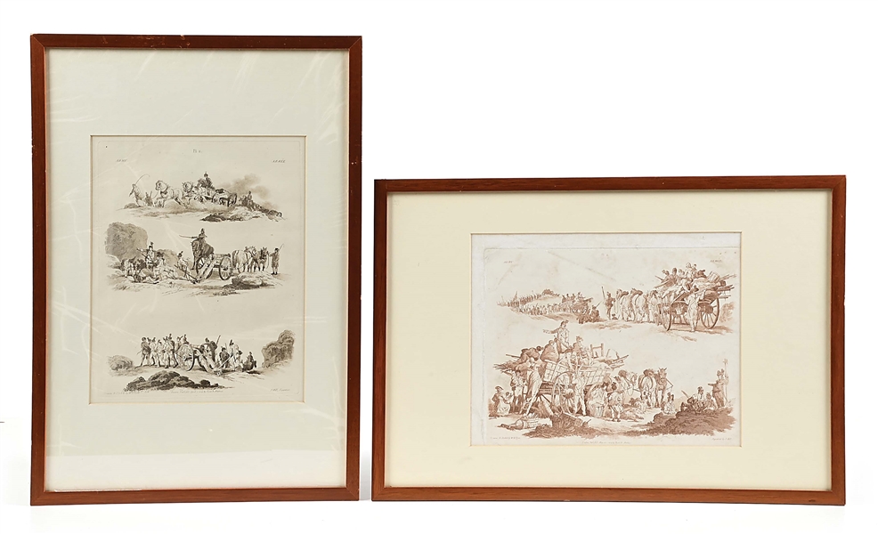 BRITISH NAPOLEONIC TROOPS IN CAMP AND FIELD: TWO AQUATINTS BY PYNE, 1802.