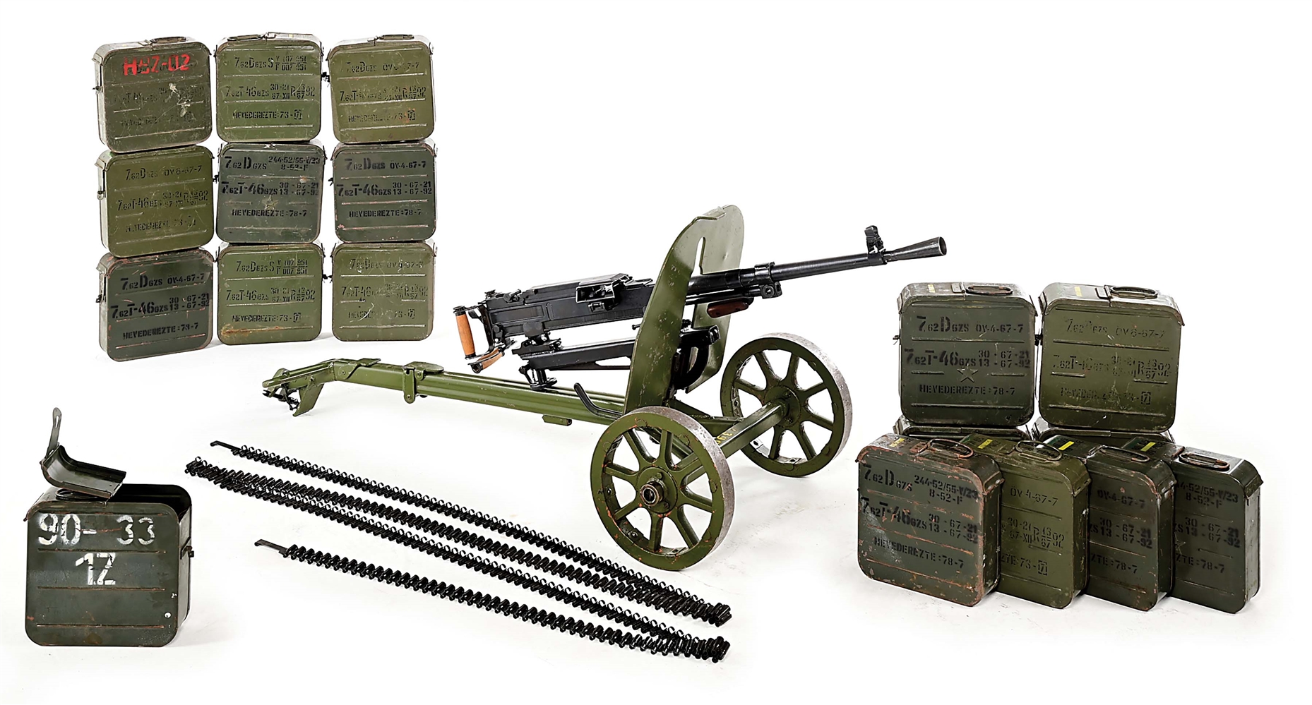 (N) INCREDIBLY RARE HIGH CONDITION MATCHING RUSSIAN SG-43 (GORYUNOV) MACHINE GUN ON ORIGINAL WHEELED MOUNT (CURIO & RELIC).