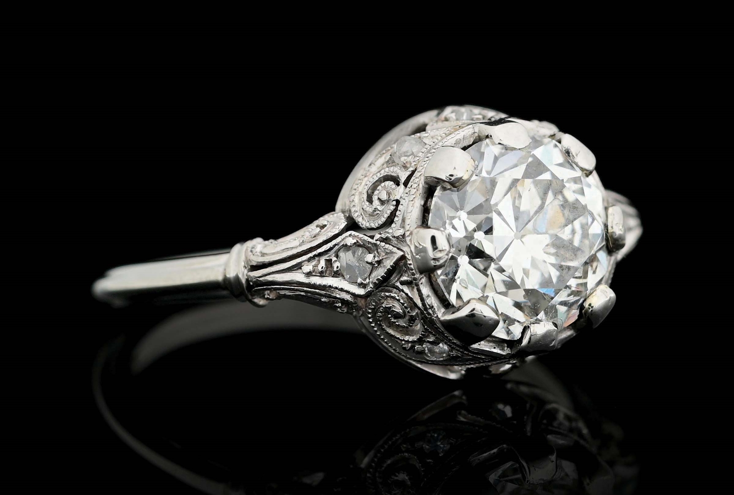 ART DECO PLATINUM FILIGREE DIAMOND ENGAGEMENT RING