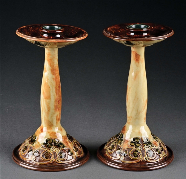 PAIR OF DOULTON LAMBETH CANDLESTICKS