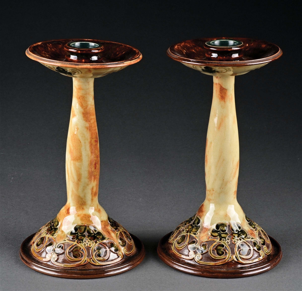 PAIR OF DOULTON LAMBETH CANDLESTICKS