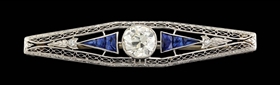 ANTIQUE PLATINUM DIAMOND AND SAPPHIRE PIN