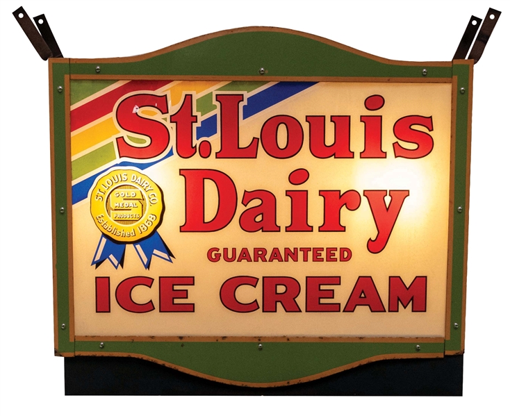 ST. LOUIS DAIRY GUARANTEED ICE CREAM REVERSE PAINTED GLASS SIGN