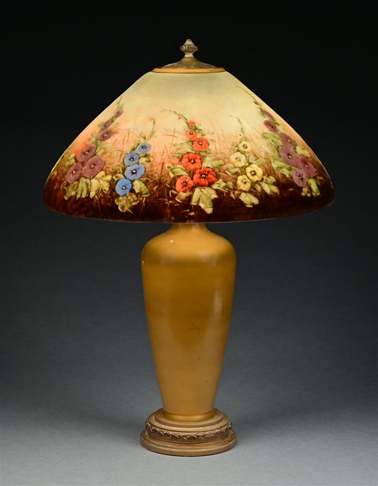 JEFFERSON REVERSE PAINTED HOLLYHOCK TABLE LAMP