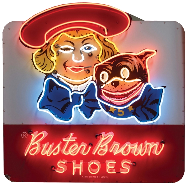 BUSTER BROWN SHOES DOUBLE-SIDED PORCELAIN NEON SIGN