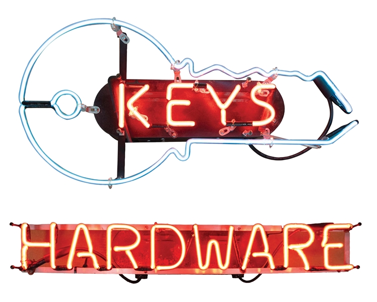 COLLECTION OF 2 HARDWARE AND KEY SKELETON NEON SIGN