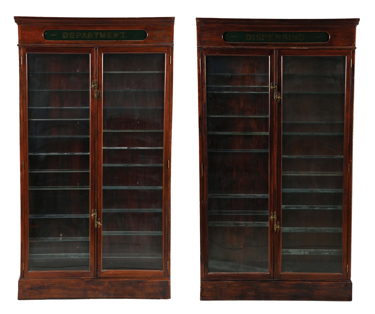 PAIR OF PHARMACEUTICAL WALL DISPLAY CABINETS