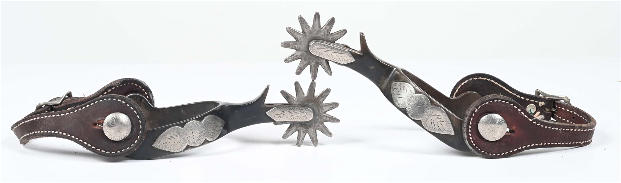 SILVER INLAY LEAF PATTERN CROCKET SPURS 