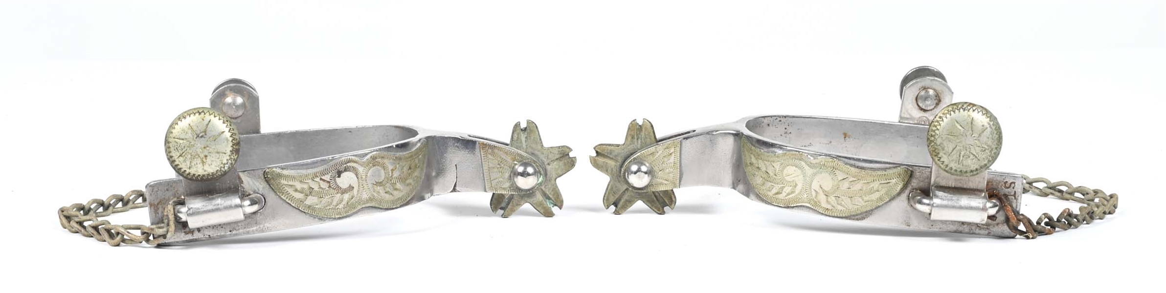 VINE PATTERN SILVER OVERLAY SPURS 