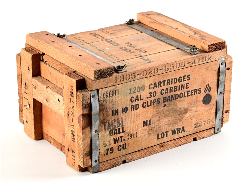 WOOD CRATE FOR WINCHESTER M1 CARBINE AMMUNITION.