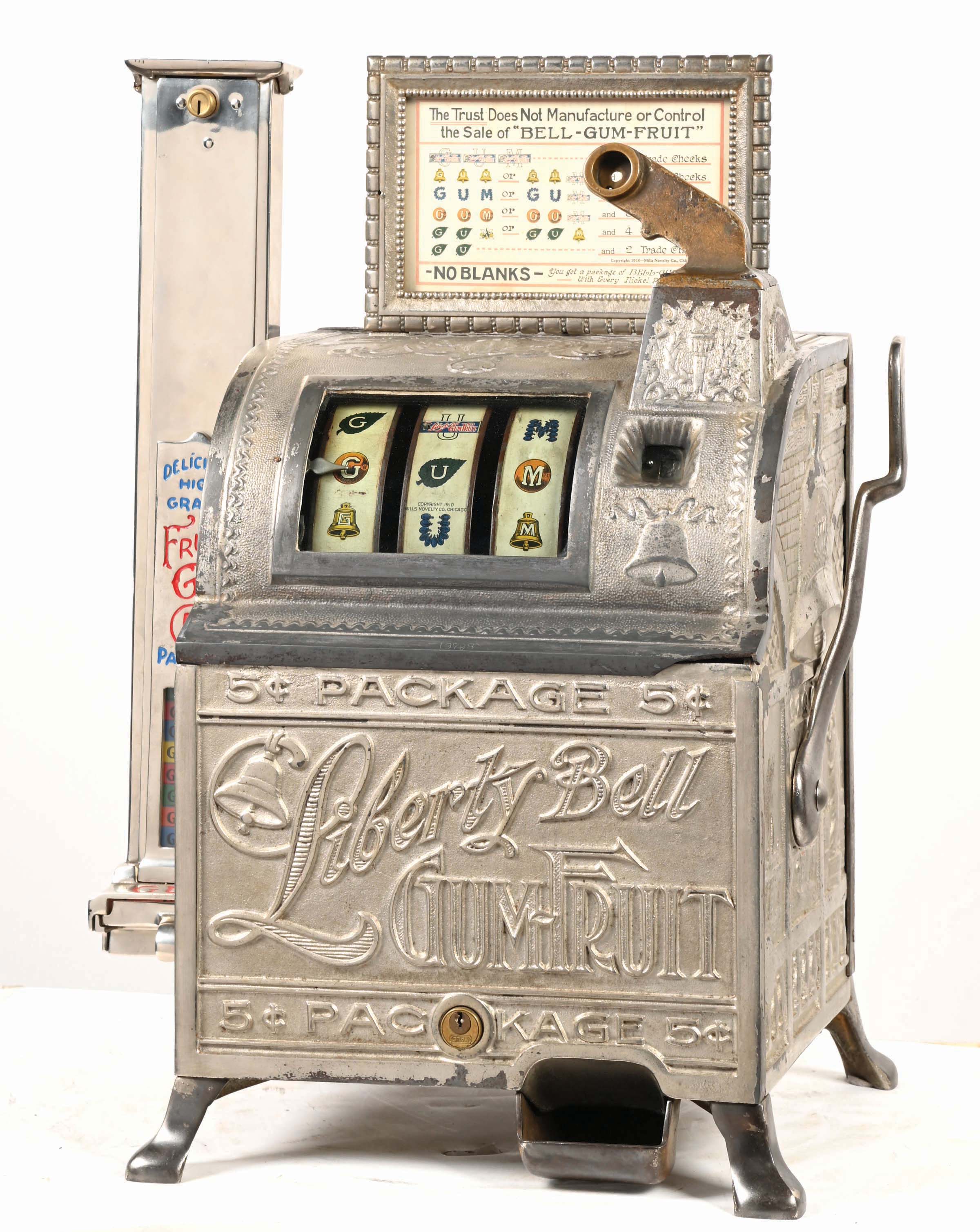 Lot Detail - 5¢ MILLS LIBERTY BELL SLOT MACHINE WITH GUM SIDE VENDOR