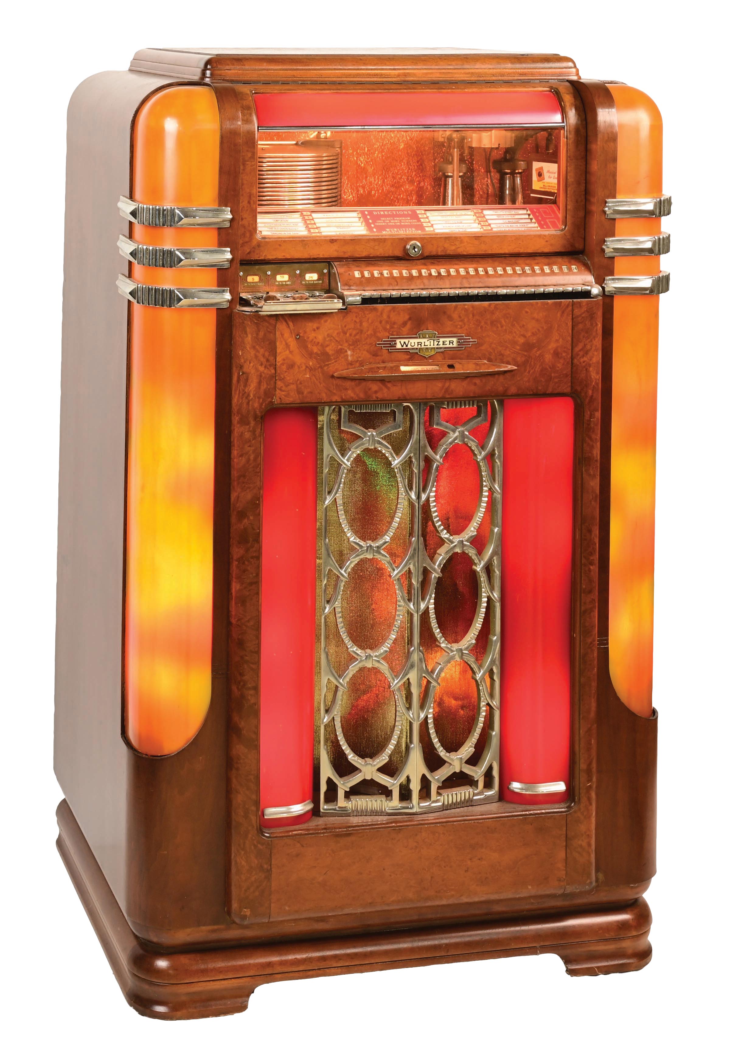 Jukebox Coin Machine Lot Detail - MULTI-COIN WURLITZER MODEL 500 JUKEBOX