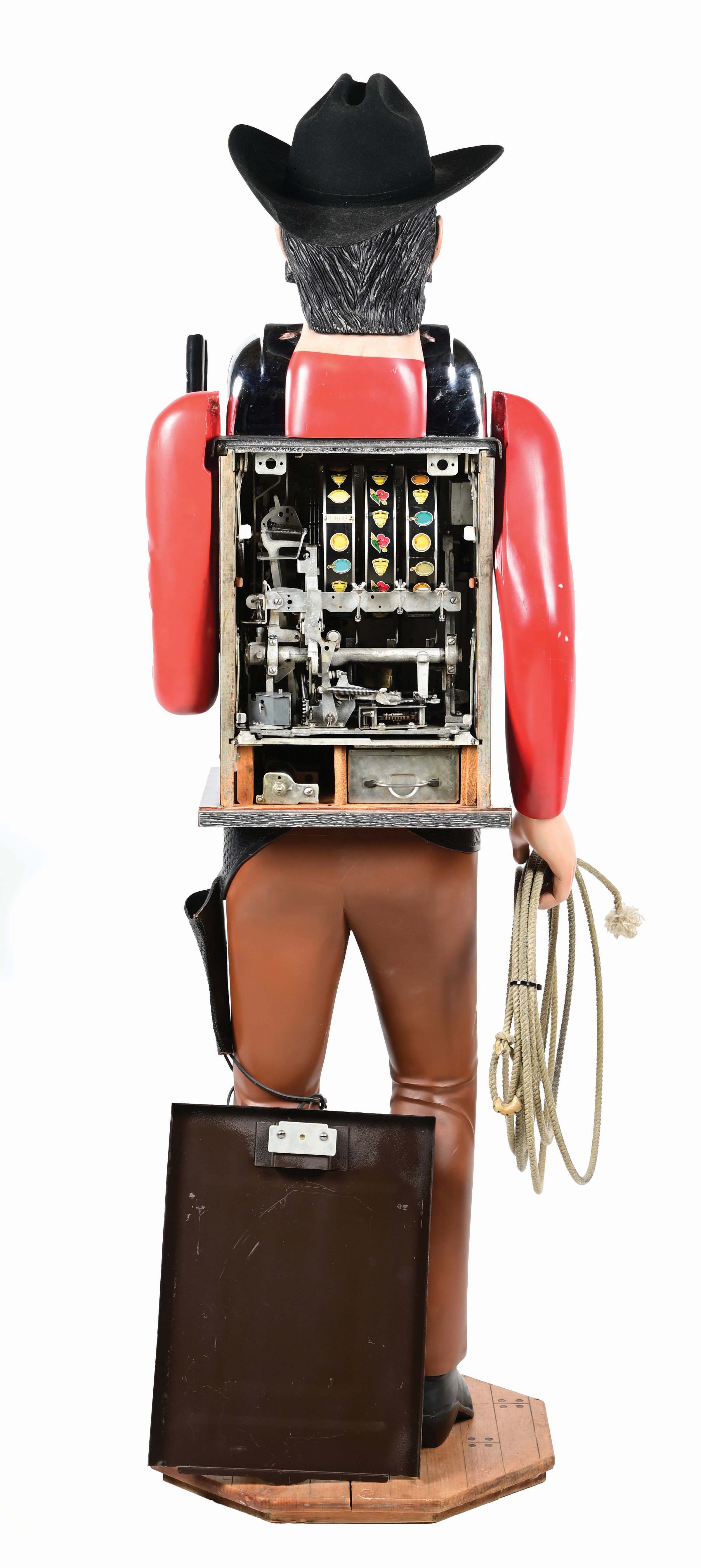 Standing Slot Machine Lot Detail - 5¢ MILLS HIGH TOP SLOT MACHINE IN STANDING COWBOY