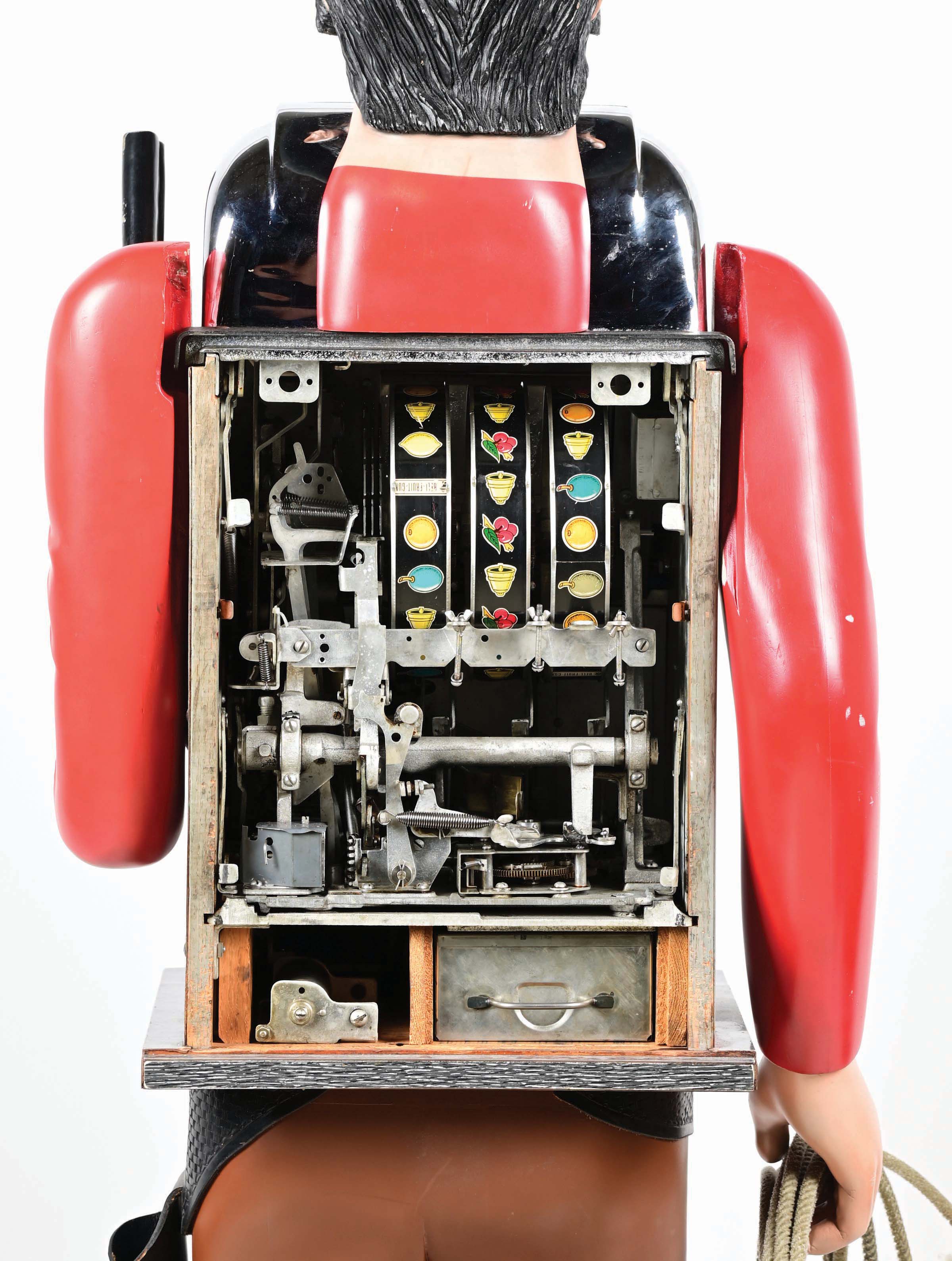 Standing Slot Machine Lot Detail - 5¢ MILLS HIGH TOP SLOT MACHINE IN STANDING COWBOY