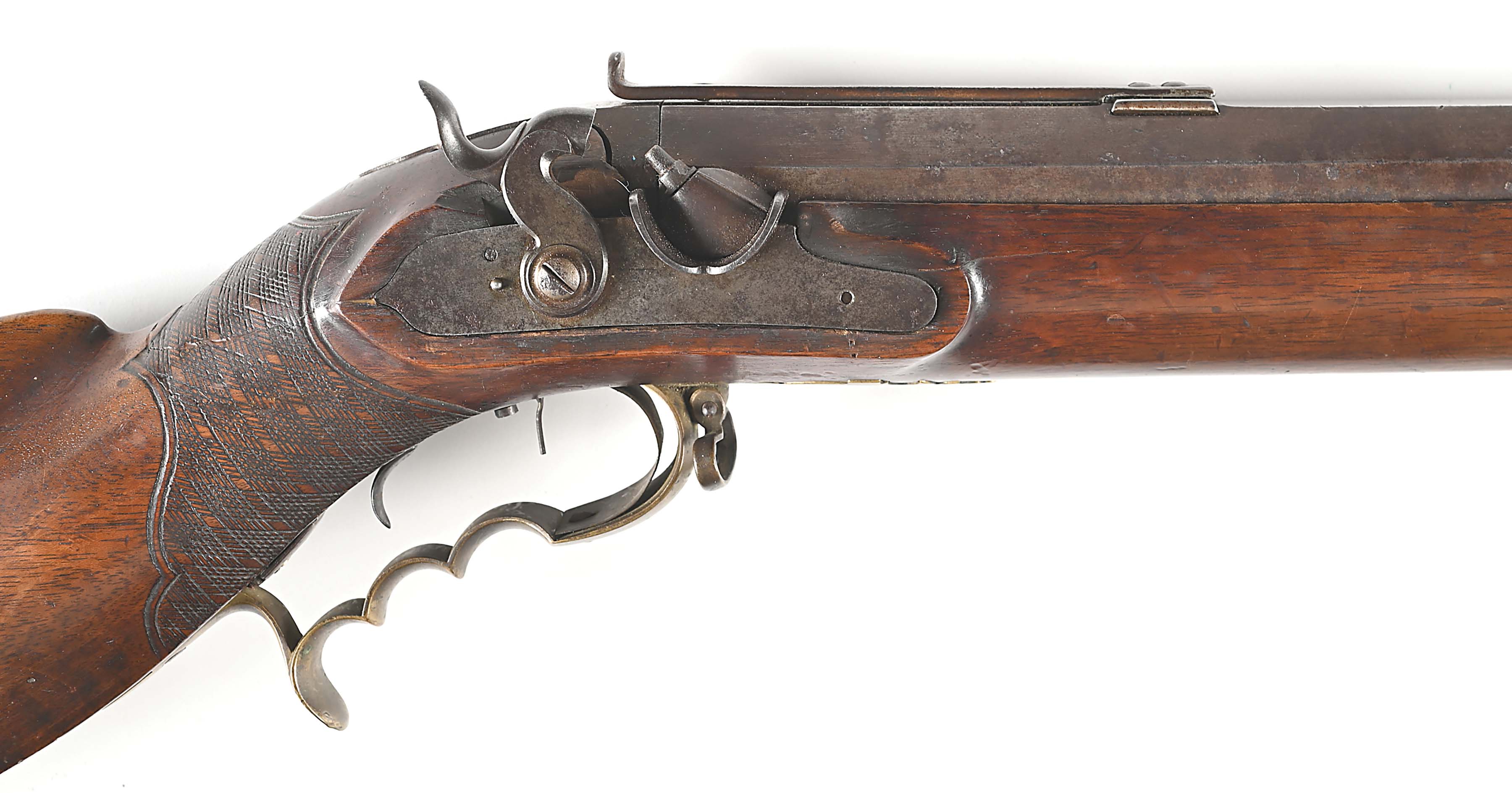 Lot Detail - (A) SCHUETZEN STYLE HEAVY BARREL PERCUSSION BENCH RIFLE.
