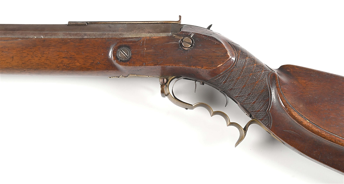 Lot Detail - (A) SCHUETZEN STYLE HEAVY BARREL PERCUSSION BENCH RIFLE.